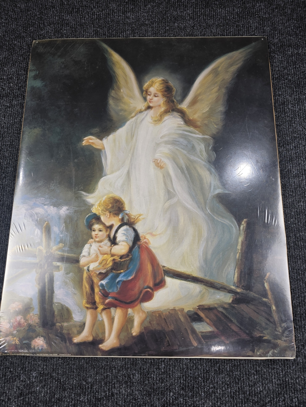 Vintage Guardian Angel Children Crossing Bridge 16x20 Print Sealed NOS USA